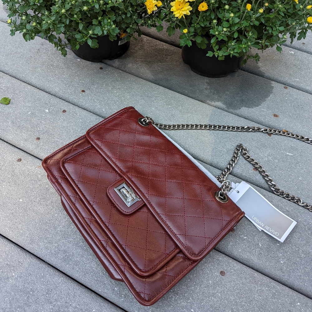 Urban Revivo Wine Red Faux Leather Shoulder Crossbody Flap Purse Handbag NWT